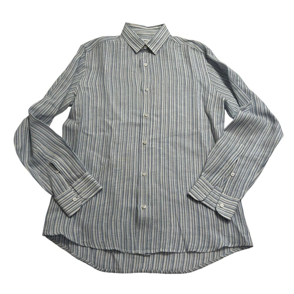 Mario Romano Button Front Shirt in Blue White Stripe